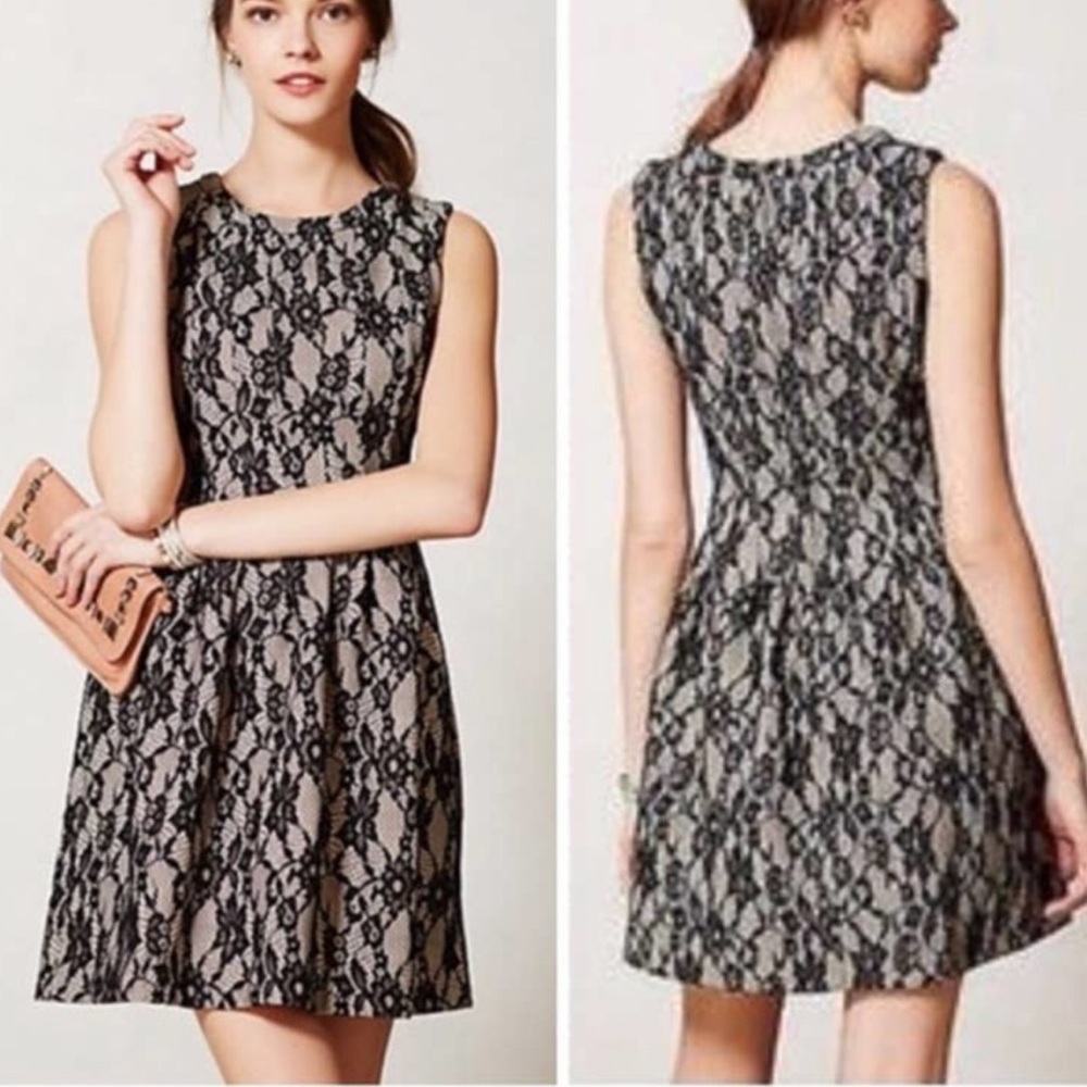 Anthropologie HD In Paris Violante Lace Mini Dress Sleeveless Black Cream Sz M
